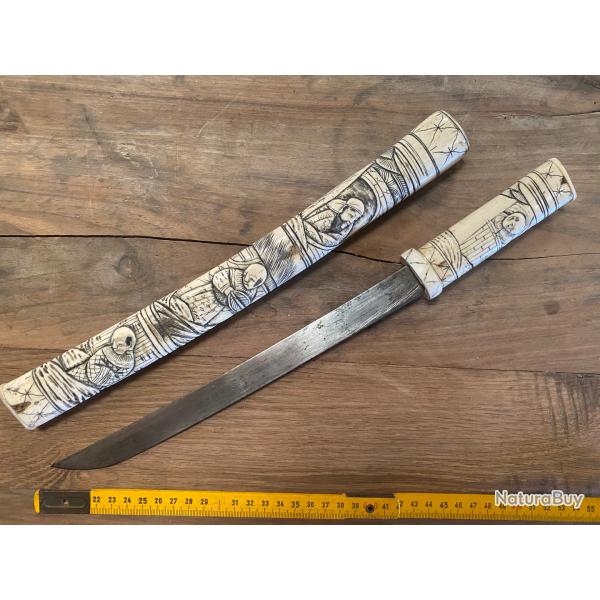 ANCIEN COUTEAU JAPONNAIS "TANTO " MANCHE OS D�COR SAMOURAI / BON ETAT