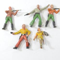 Lot figurines plastique rigide style Starlux, Cow Boy western. Ann&eacute;es 1950 - 1960. Mauvais &eacute;tat