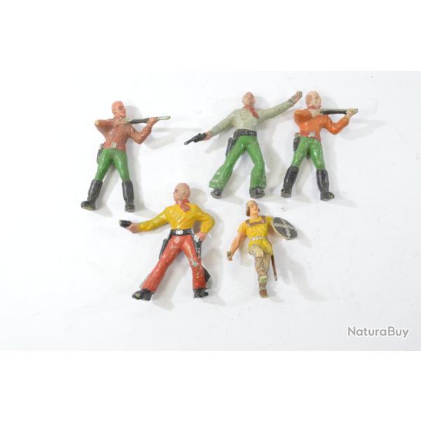 Lot figurines plastique rigide style Starlux, Cow Boy western. Ann�es 1950 - 1960. Mauvais �tat