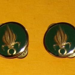 PAIRE INSIGNE DE COL D'UN REGIMENT D'INFANTERIE DE LA LEGION ETRANGERE , GRENADE DOREE  , FABRICANT