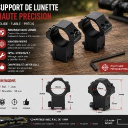 Paire de supports pour lunette de vis&eacute;e - Rail 11 mm - &Oslash; 30 mm