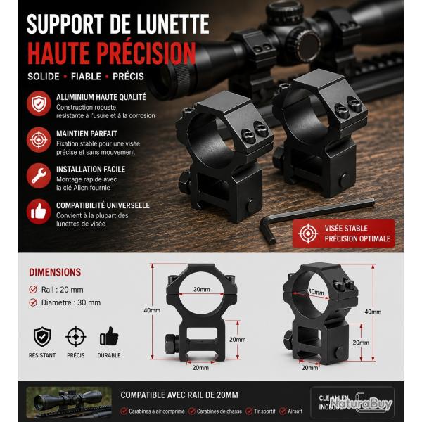 Paire de supports pour lunette de vis�e - Rail 20 mm - � 30 mm
