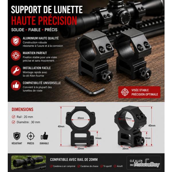 Paire de supports pour lunette de vis�e 1 - Rail 20 mm - � 30 mm