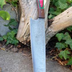 Couteau de Cuisine Style Japonais Damas Lame Kiritsuke 256 Couches Manche Bois Arlequin Fab Artisan