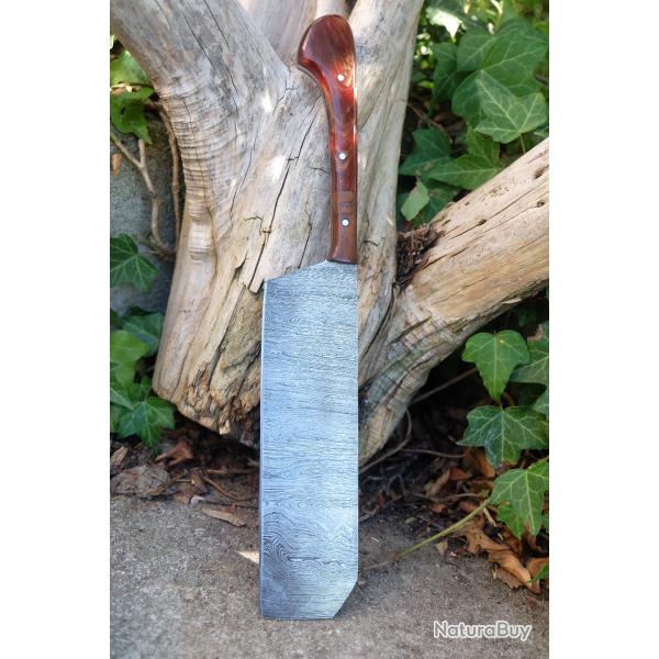Couteau De Cuisine Santoku Lame Acier Damas 256 Couches Manche Bois/R�sine Fab Artisanale