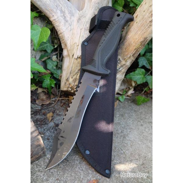 Couteau de Garde Forestier Ranger Africain Lame Acier 3Cr15 Fonction Scie Manche Abs Etui Nylon 000