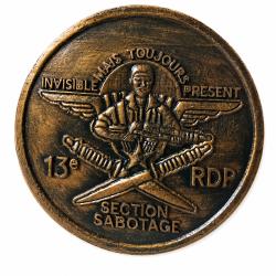 Bas relief patin&eacute; bronze Section Sabotage du 13&deg; RDP