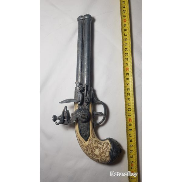 R�plique Pistolet � Silex 3 Canons Tournants - Style Fran�ais XVIIIe - Poign�e Imitation Ivoire