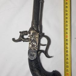 R&eacute;plique Pistolet de D&eacute;fense &agrave; Coffre - Tout M&eacute;tal - Enti&egrave;rement Grav&eacute; - Collection