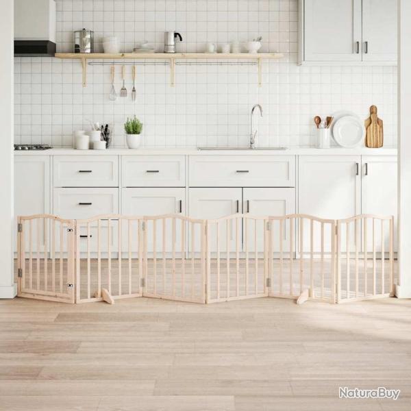 Barri�re pour chiens avec porte 6 panneaux bois de peuplier