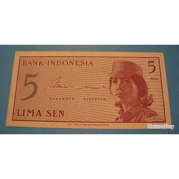 Indonesie , billet de 5 lima sen  sup 1964