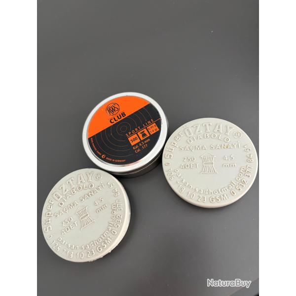 Lot de 3 boites de plomb 1 RWS et 2 OZTAY