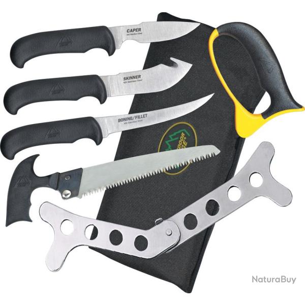 Outdoor Edge Butcher-Lite Kit Depecage 8 Pieces Acier 420J2 Etui Ceinturon OEBL1