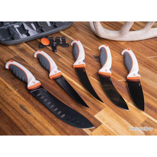 Outdoor Edge ErgoMax Kit Depecage 6 Pieces Acier 5Cr15MoV Titane Noir Etui OEEM1