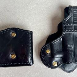 Holster + porte-chargeurs cuir artisanal fran&ccedil;ais sur mesure - Glock 26 - Droitier