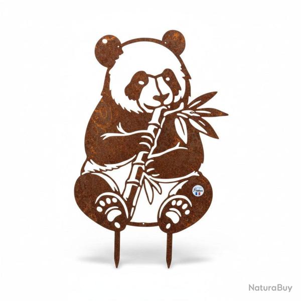 Silhouette de panda en m�tal - D�coration de jardin effet rouille