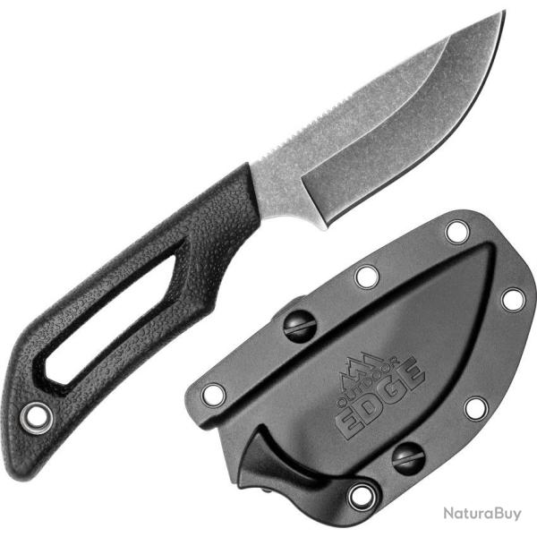 Couteau Fixe Outdoor Edge Pivot Lame Acier 8Cr13MoV Pointe Droite Manche TPR Noir Etui OEPKDP1C