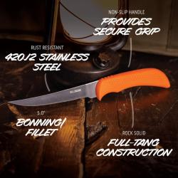 Couteau Fixe Outdoor Edge Wild Game Boning Lame Acier 420J2 Manche TPR Orange OEWGB50C