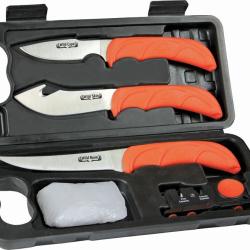 Kit Outdoor Edge Wild Lite Butcher 6 Pi&egrave;ces Lame Acier 420J2 Manche TPR Orange OEWL6