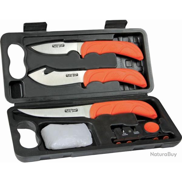 Kit Outdoor Edge Wild Lite Butcher 6 Pi�ces Lame Acier 420J2 Manche TPR Orange OEWL6