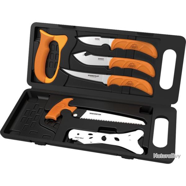 Kit Outdoor Edge Wild-Pak Game Processing 8 Pi�ces Lame Acier 420J2 Manche TPR Orange OEWP2