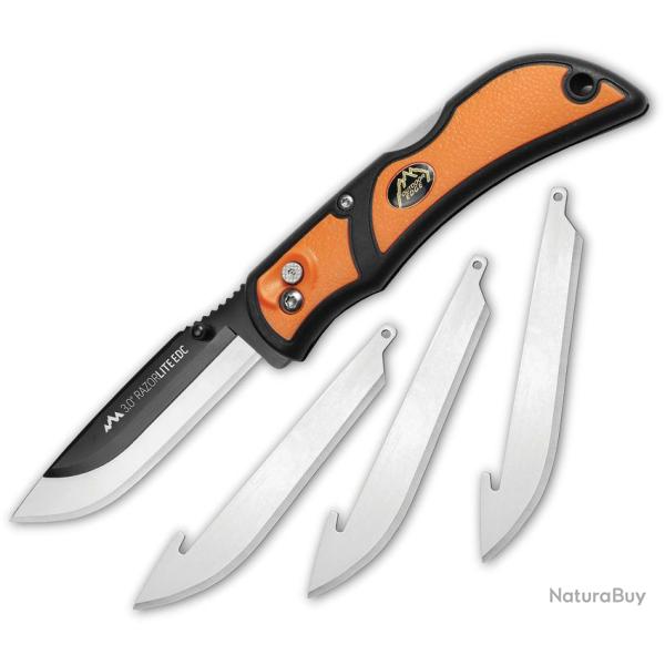 Couteau Outdoor Edge Razor Lite EDC Lame Acier 420J2 Manche TPR Orange Lockback OERLB3030