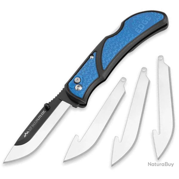 Couteau Outdoor Edge Razor Lite EDC Lame Acier 420J2 Manche TPR Bleu Lockback OERLU3040C