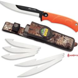 Couteau Outdoor Edge RazorMax Lame Acier 420J2 Manche TPR Orange &Eacute;tui Nylon OERMB20C