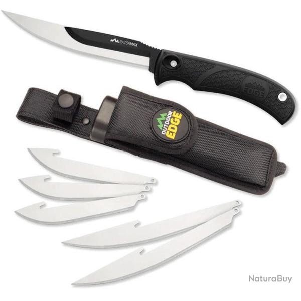 Couteau Outdoor Edge RazorMax Lame Acier 420J2 Manche TPR Noir �tui Nylon OERMK10C
