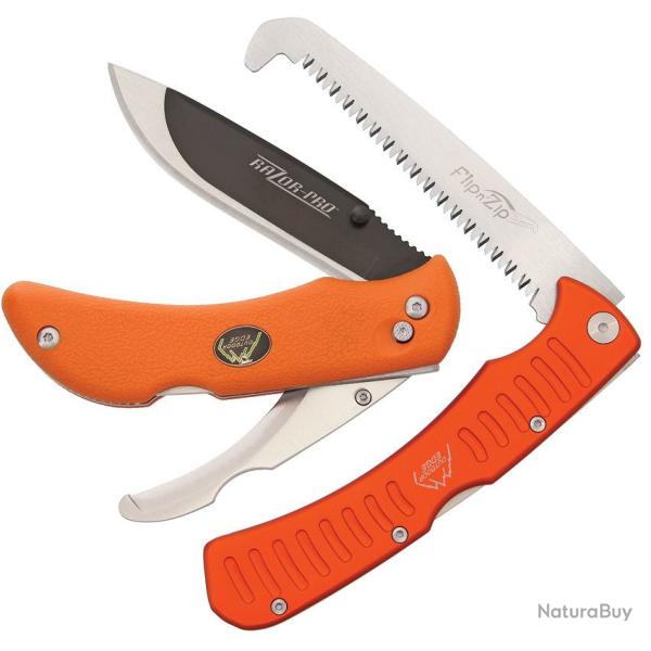 Lot de 2 Couteau Outdoor Edge Razor Pro Saw Combo Lame Acier 420J2 Manche TPR Lockback OEROC30