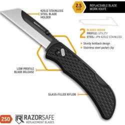 Couteau Outdoor Edge Razor Work Lame Acier 420J2 Manche GFN Lockback OERWK252C