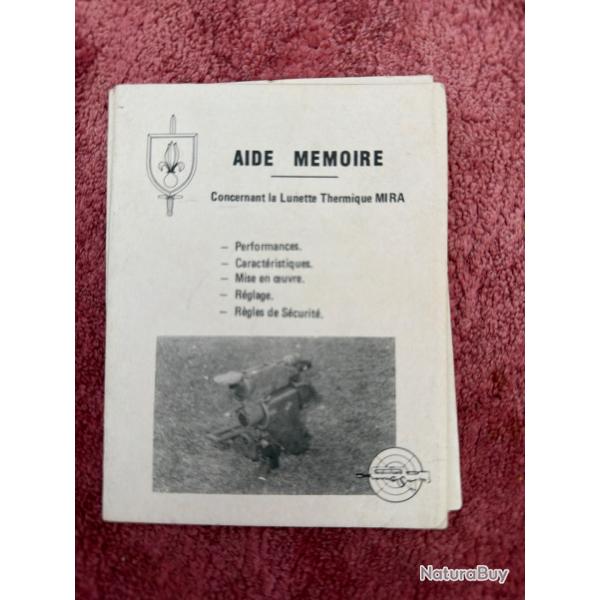 Aide m�moire de la lunette thermique MIRA . Original. Ni copie , ni PDF .