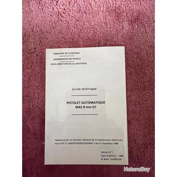Guide Technique Mas 9 mm G1 . �dition 1988.  Version originale. Ni copie ni PDF .