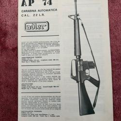 Notice de la carabine Adler AP74 . Peu courant.