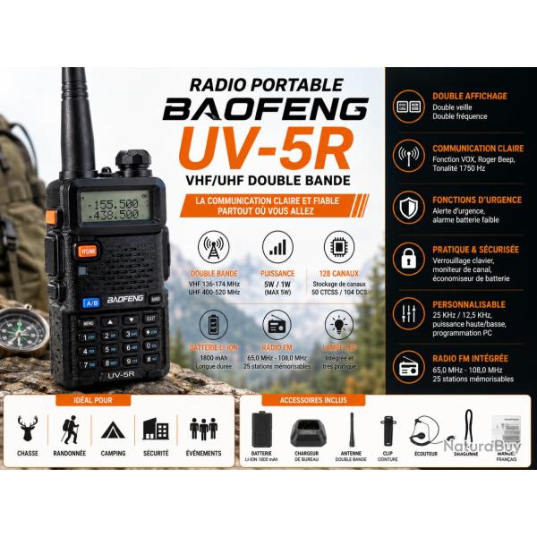 Radio portable BAOFENG UV-5R - VHF/UHF double bande