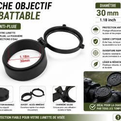 Cache objectif rabattable anti-pluie - 30 mm
