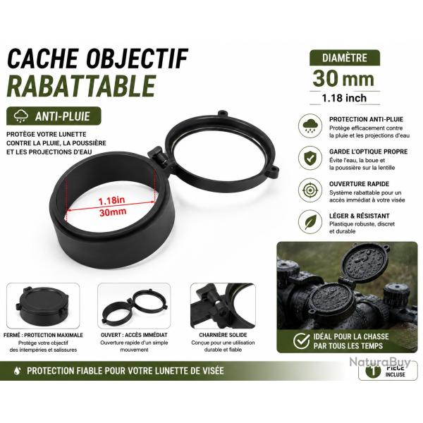 Cache objectif rabattable anti-pluie - 30 mm
