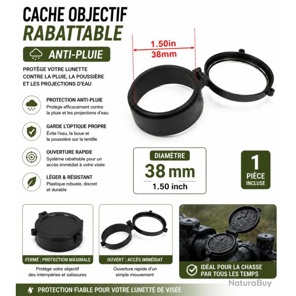 Cache objectif rabattable anti-pluie - 38 mm