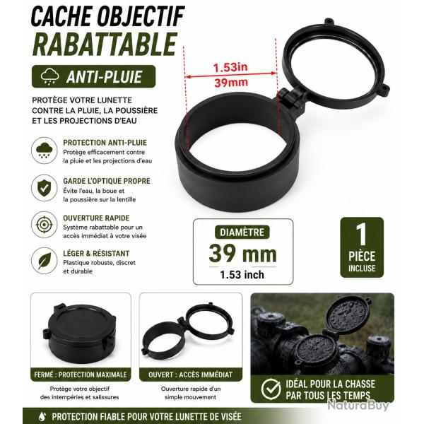 Cache objectif rabattable anti-pluie - 39 mm