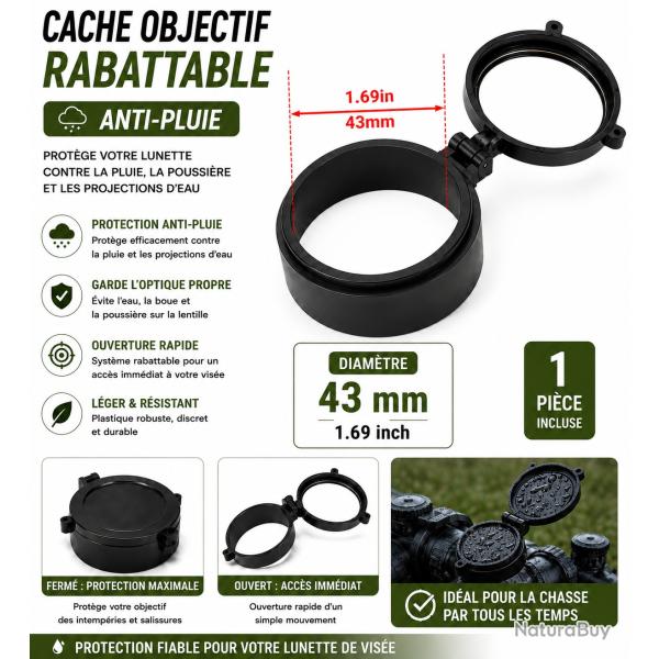 Cache objectif rabattable anti-pluie - 43 mm