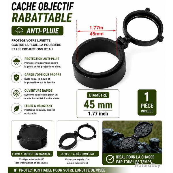 Cache objectif rabattable anti-pluie - 45 mm