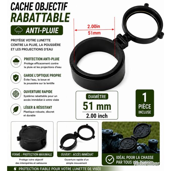 Cache objectif rabattable anti-pluie - 51 mm