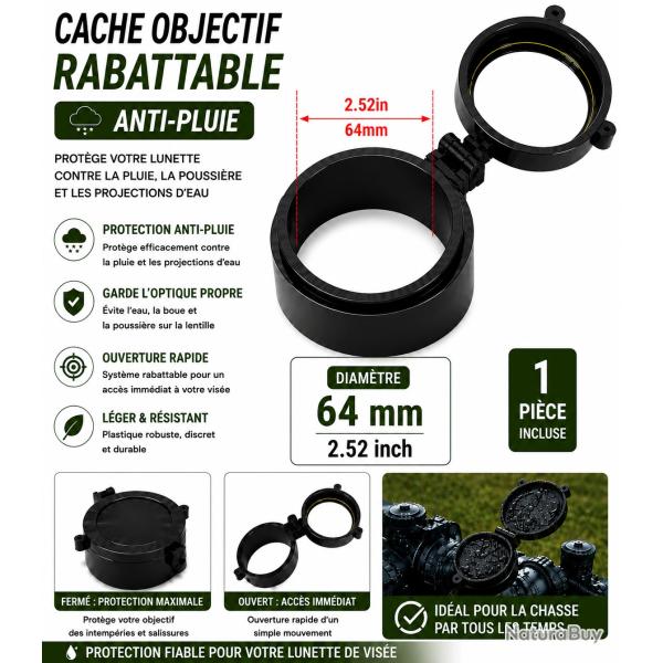 Cache objectif rabattable anti-pluie - 64 mm