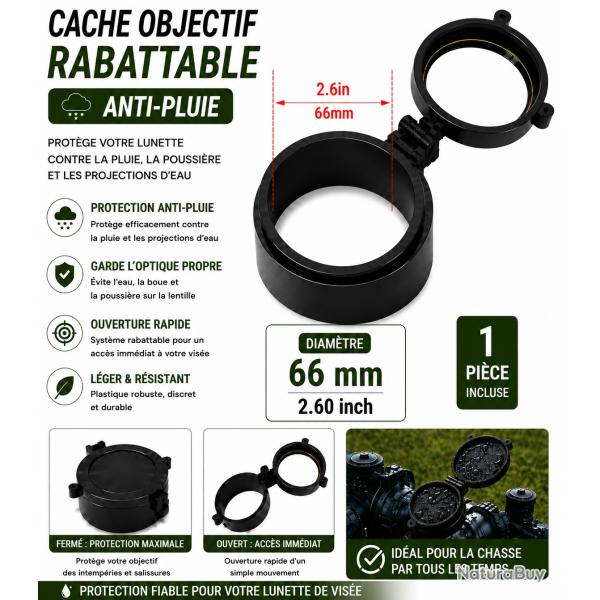 Cache objectif rabattable anti-pluie - 66 mm