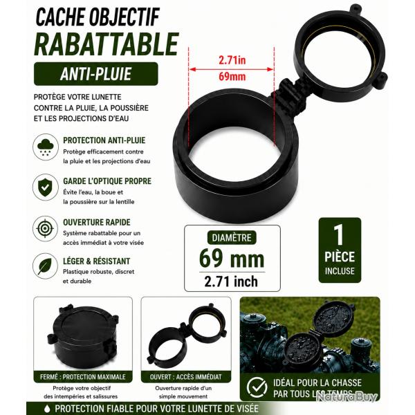 Cache objectif rabattable anti-pluie - 69 mm