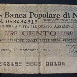Italie, billet de 100 lires Novara tb+ 1976