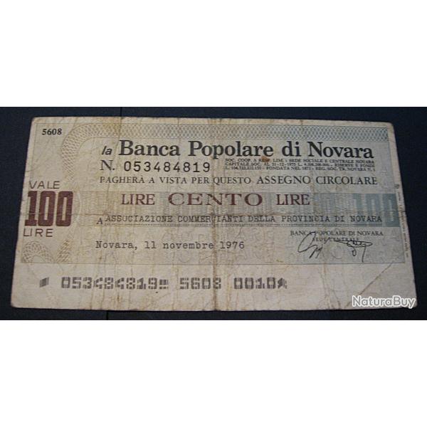 Italie, billet de 100 lires Novara tb+ 1976