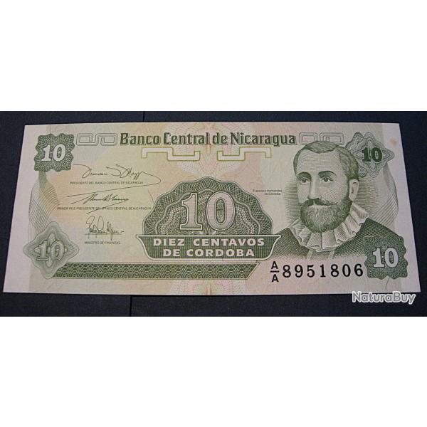 Nicaragua, billet de 10 centavos sup (francisco de cordoba)