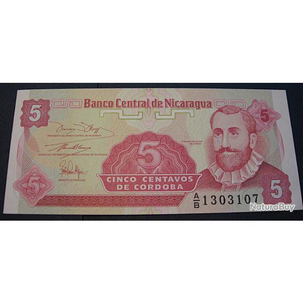 Nicaragua, billet de 5 centavos sup 1991 (francisco de cordoba)