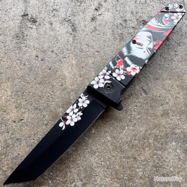 Couteau Geisha ElitEdge Flower Maiko Lame Acier 420C Tanto Manche ABS Geisha Maiko Flower 02MKW